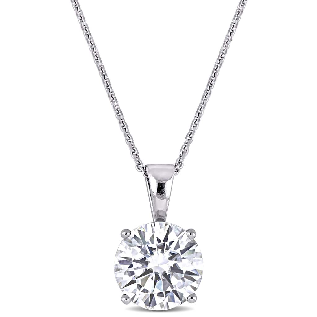 Miadora 2ct DEW Moissanite Solitaire Necklace in 14k White Gold - 13 mm x 17 in x 8 mm