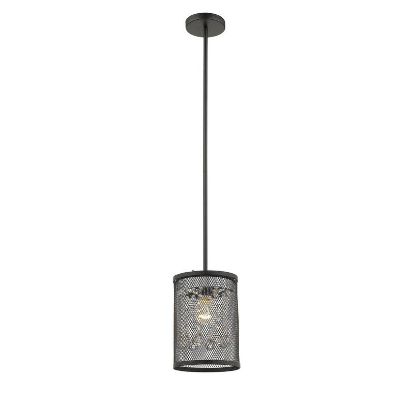 1 Light Black Metal Pendant Lighting With Clear Crystal Accents
