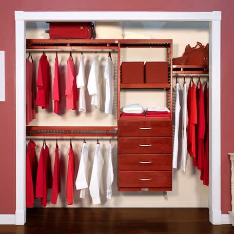 John Louis Home 12in. Deep Solid Wood 4-Drawer Simplicity Closet Organizer Red Mahogany