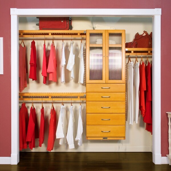 John Louis Home 12in. Deep Solid Wood 5-Drawer/Doors Simplicity Closet Organizer Honey Maple