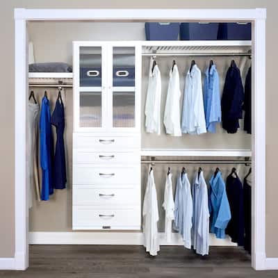John Louis Home 16in. Deep Solid Wood 5-Drawer/Doors Woodcrest Deluxe Closet Organizer White