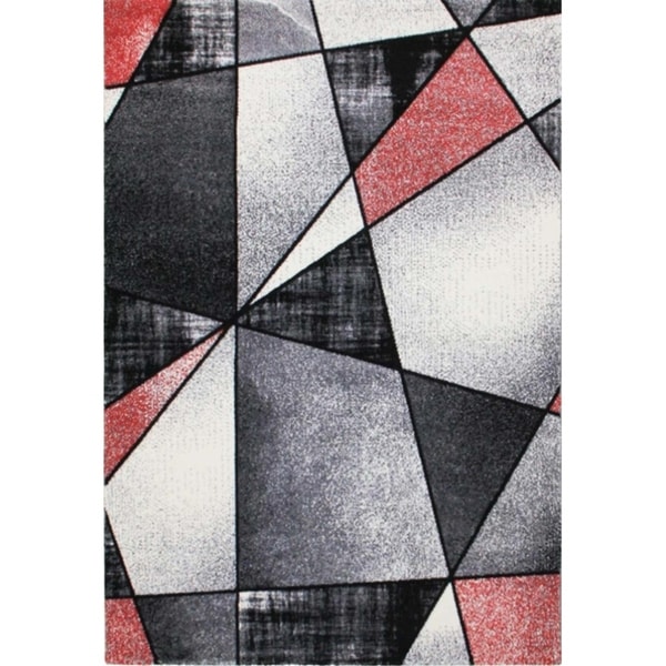 LaDole Rugs Beautiful Geometric Area Rug in Red Black White 3'9"x5'2"