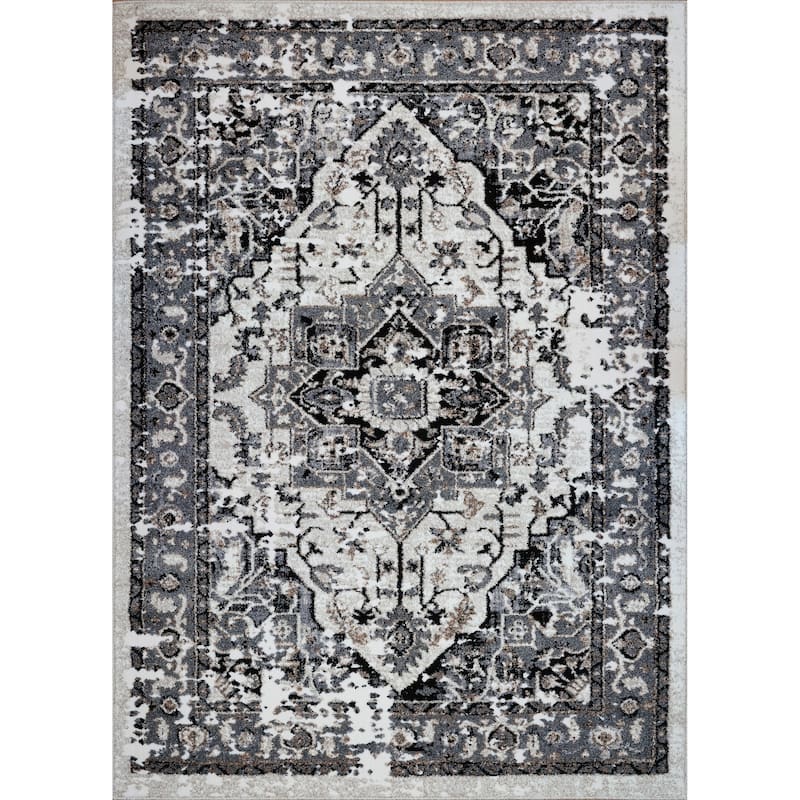 LaDole Rugs Hanuama Abstract Contemporary Area Rug in Grey Cream