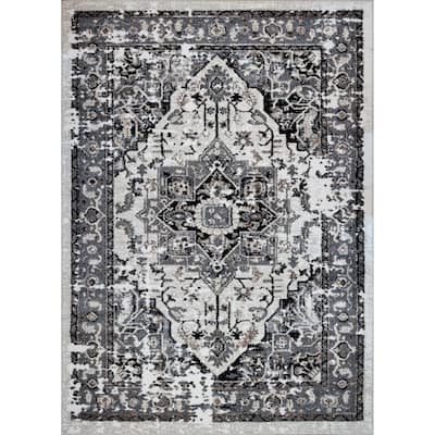 LaDole Rugs Hanuama Abstract Contemporary Area Rug in Grey Cream
