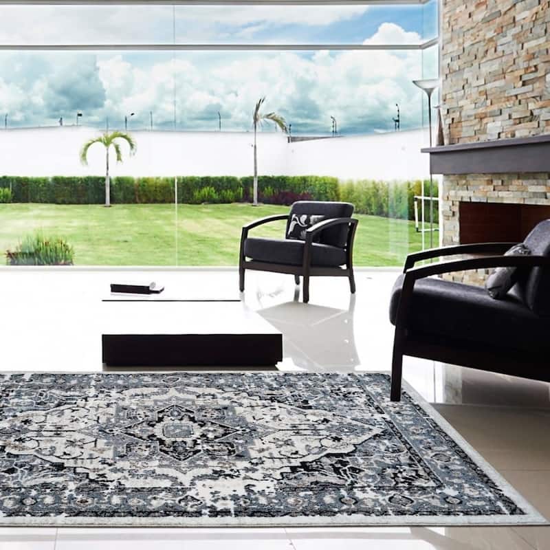 LaDole Rugs Hanuama Abstract Contemporary Area Rug in Grey Cream