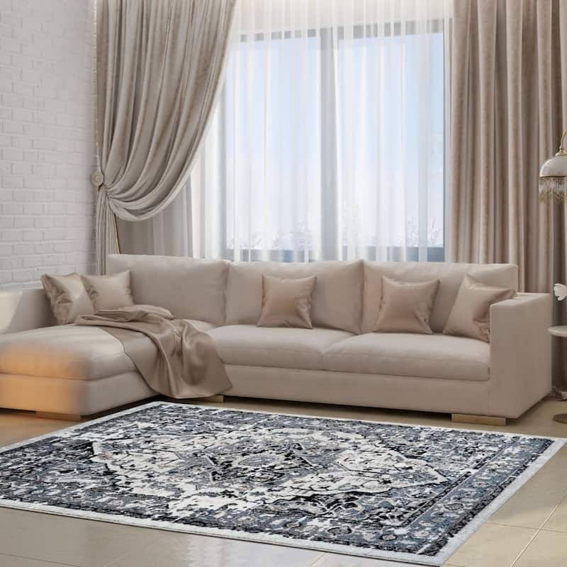 LaDole Rugs Hanuama Abstract Contemporary Area Rug in Grey Cream