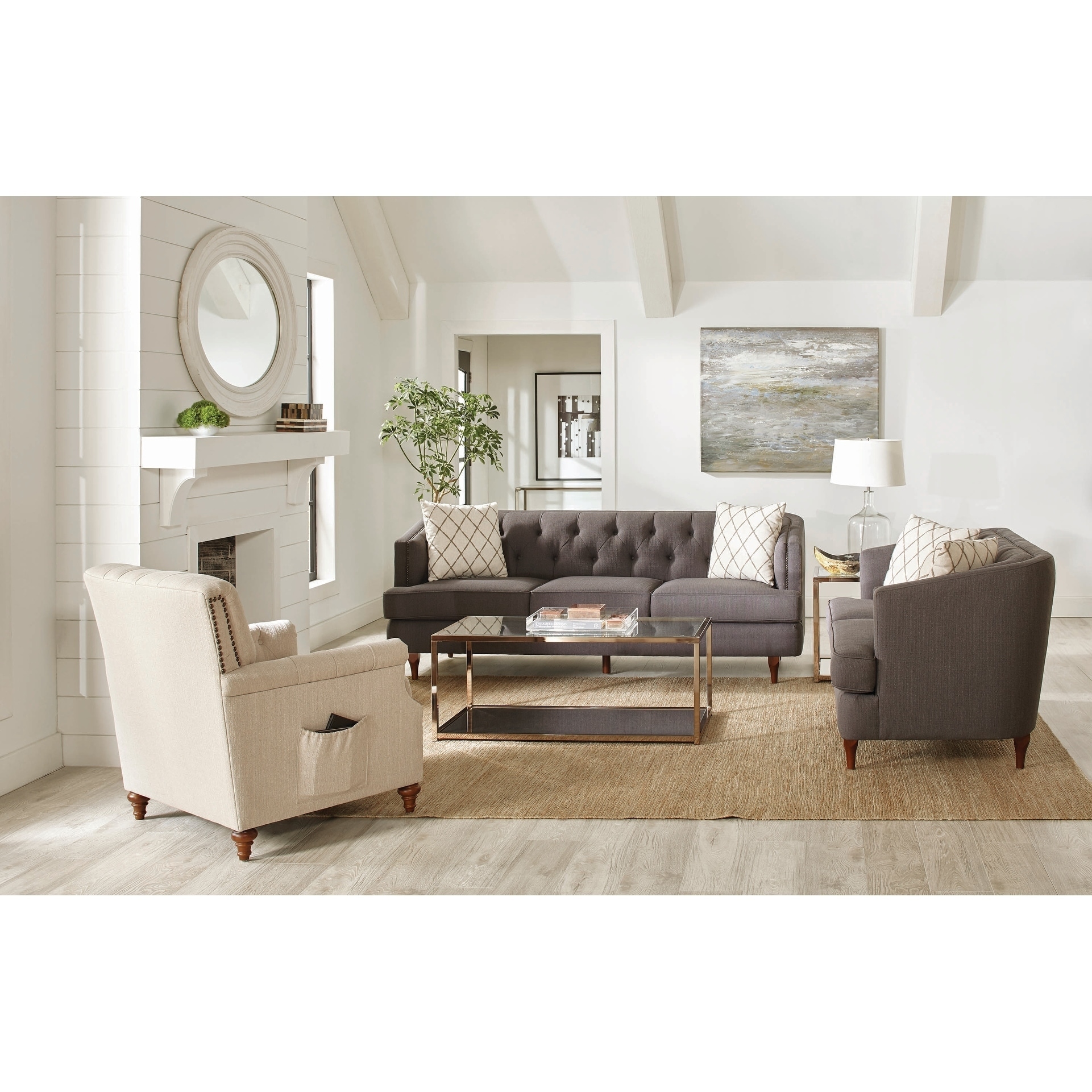 Shelby Grey And Beige Upholstered 3 Piece Living Room Sets On Sale Overstock 29358209