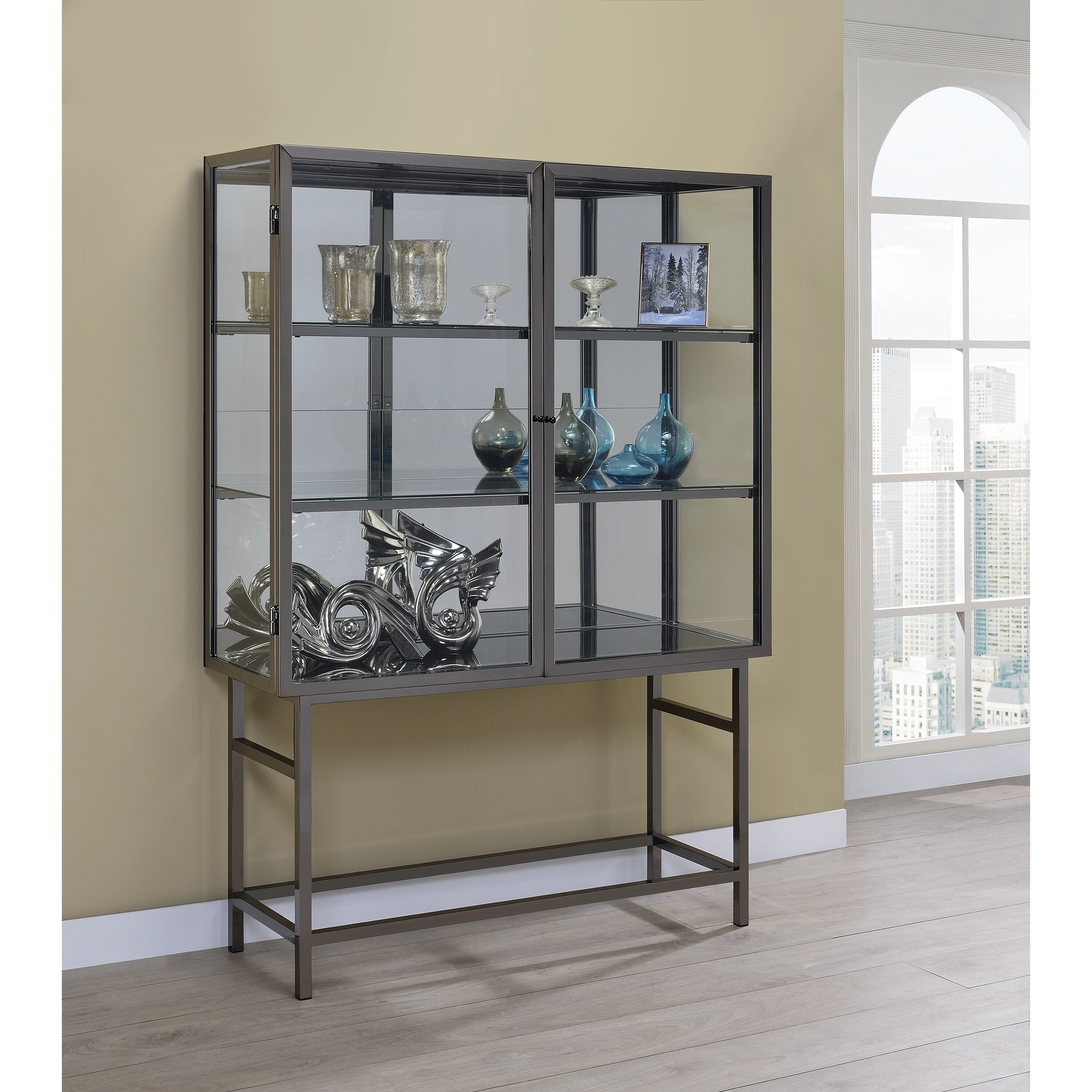 Shop Brush Black Nickel 2 Door Curio Cabinet Overstock 29358236