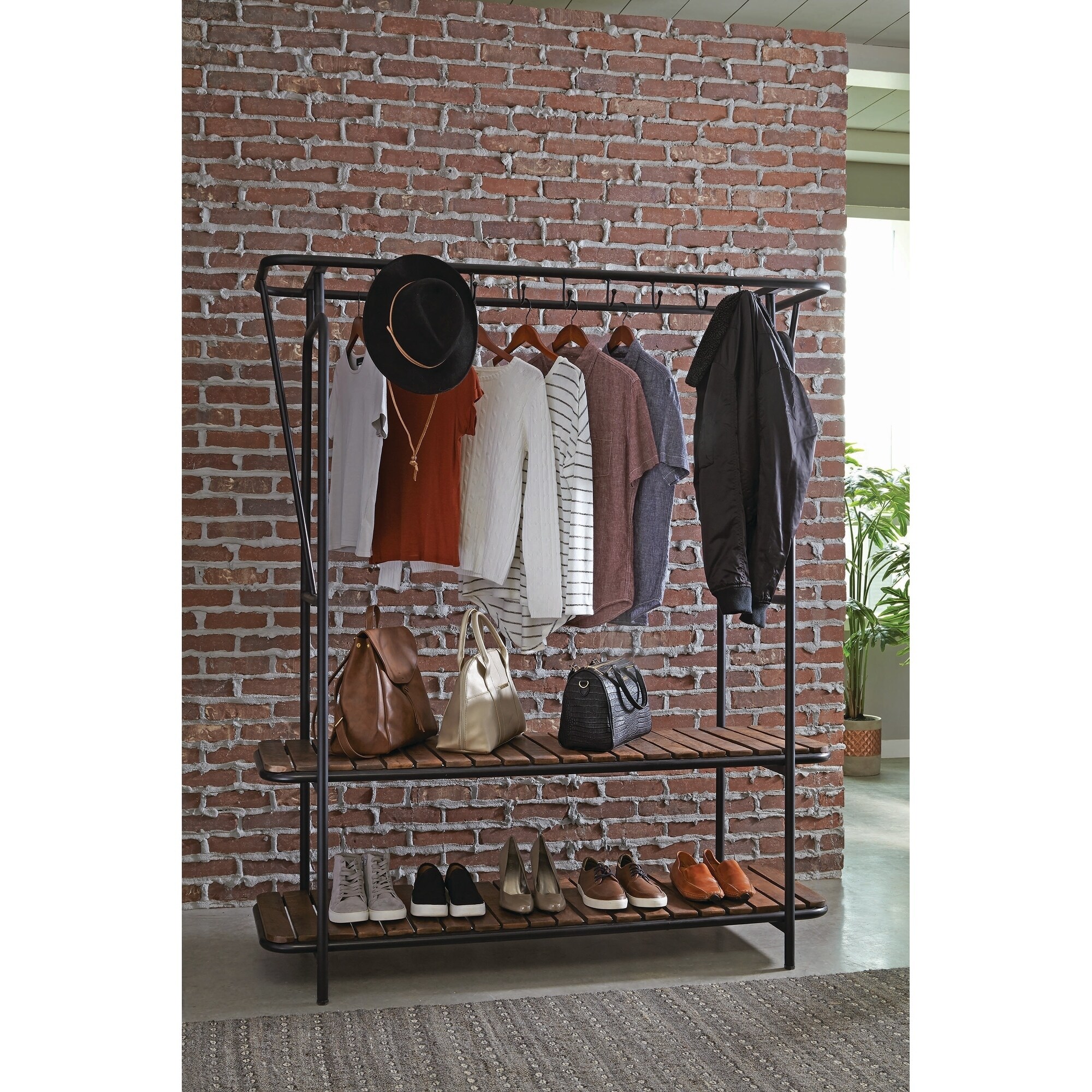 Shop Tobacco And Black Clothes And Shoe Rack With 8 Coat Hooks Overstock 29358333