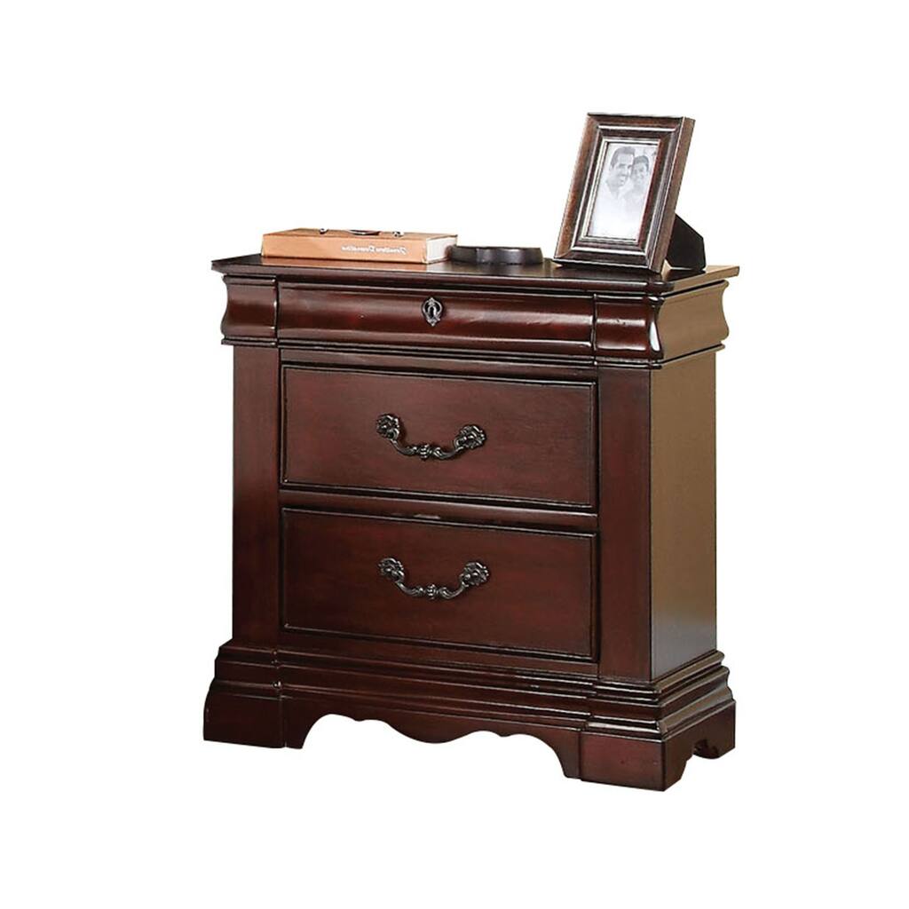 Modern Designs Vintage 2-Drawer Nightstand with Hidden Drawer - Dark Cherry