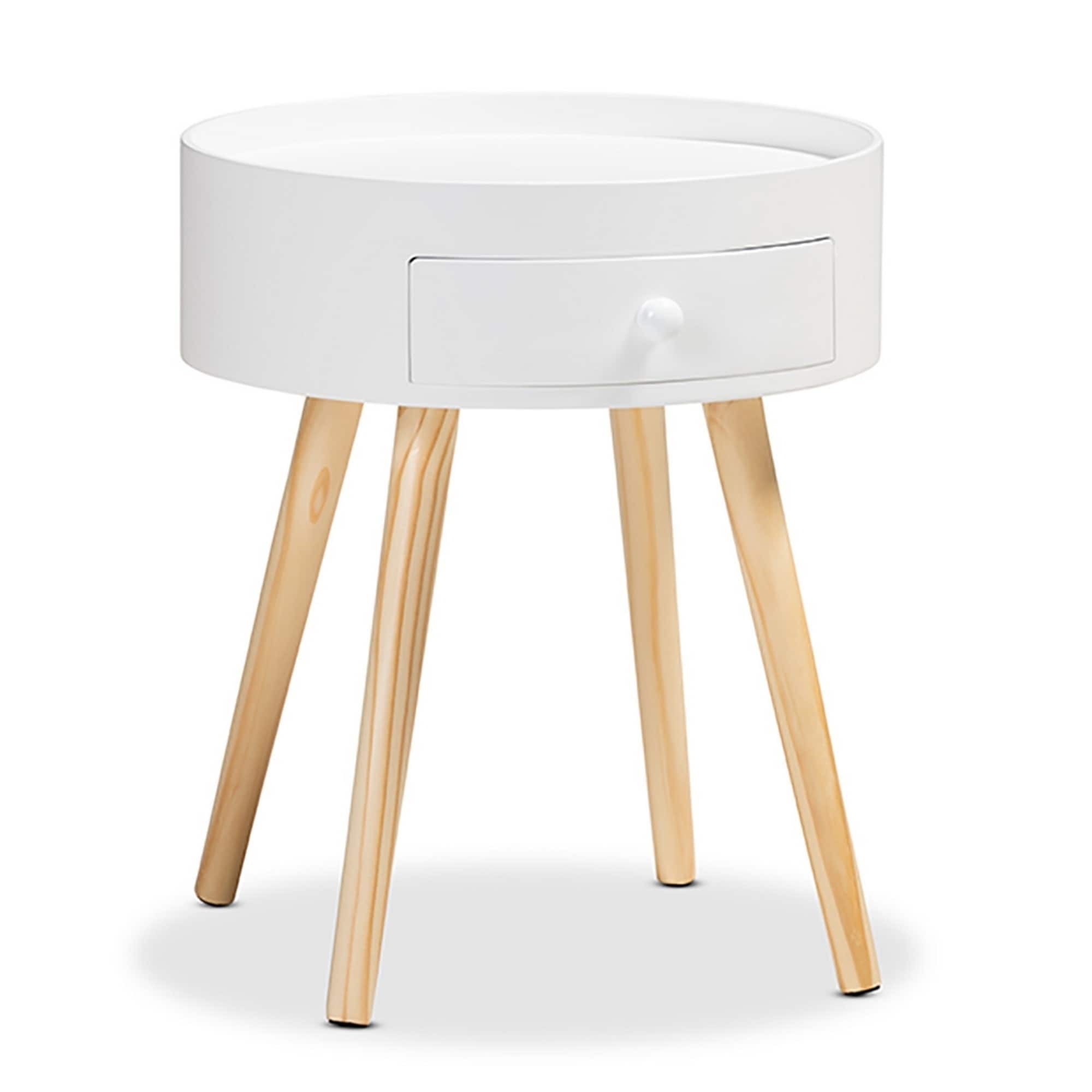 Symphony Modern White Round Nightstand With Drawer Nightstands