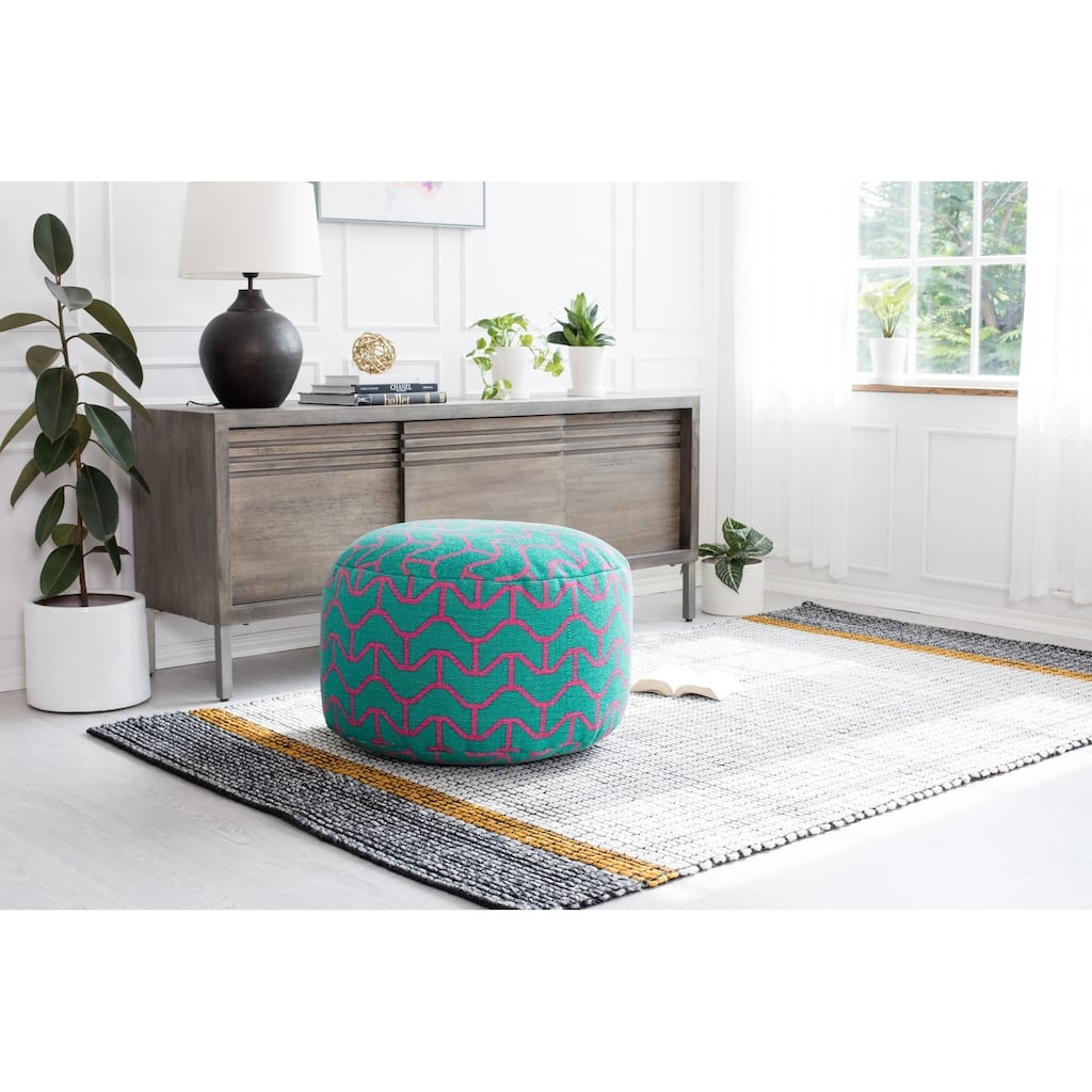 Jani Curated Nomad Teal and Pink 26" Oversized Square Pouf Ottoman