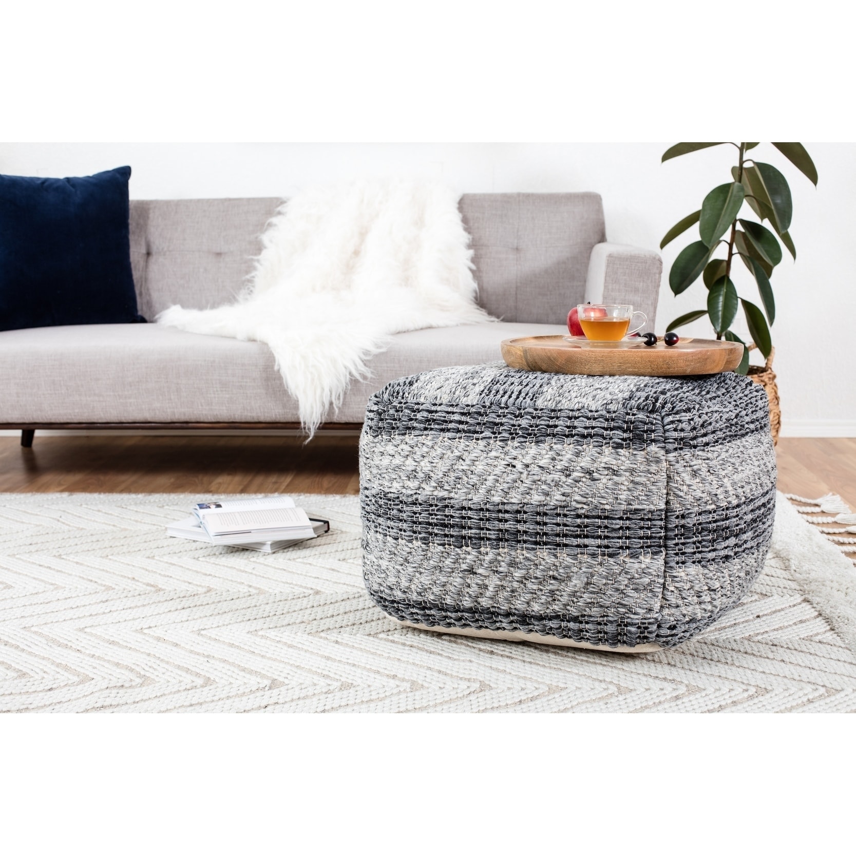 Pouf quadrato Forad 81x81cm Lino Antracite