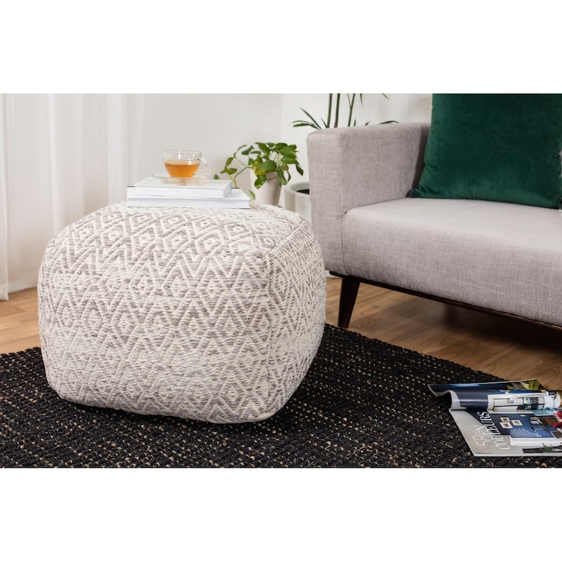 Jani Gray Rhombus 22-inch Square Grey Pouf Ottoman