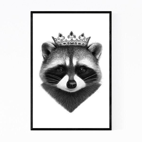 Noir Gallery Raccoon Animal with Crown Funny Framed Art Print