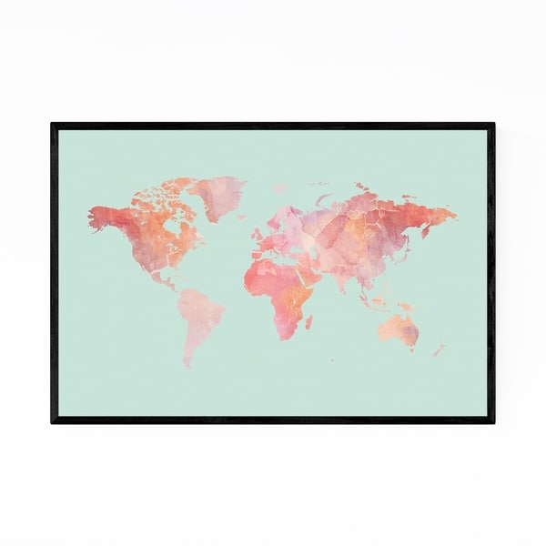 Noir Gallery Pink Marble World Map Framed Art Print