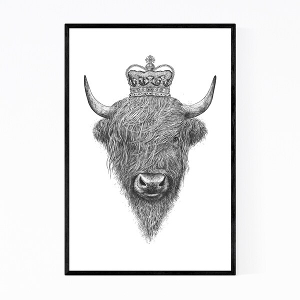Noir Gallery Highland Cow with Crown Animal Funny Framed Art Print