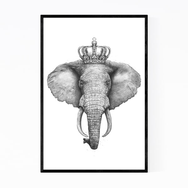 Noir Gallery Elephant with Crown Animal Funny Framed Art Print