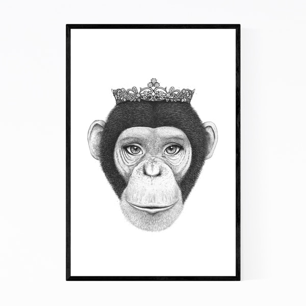 Noir Gallery Monkey with Crown Animal Funny Framed Art Print