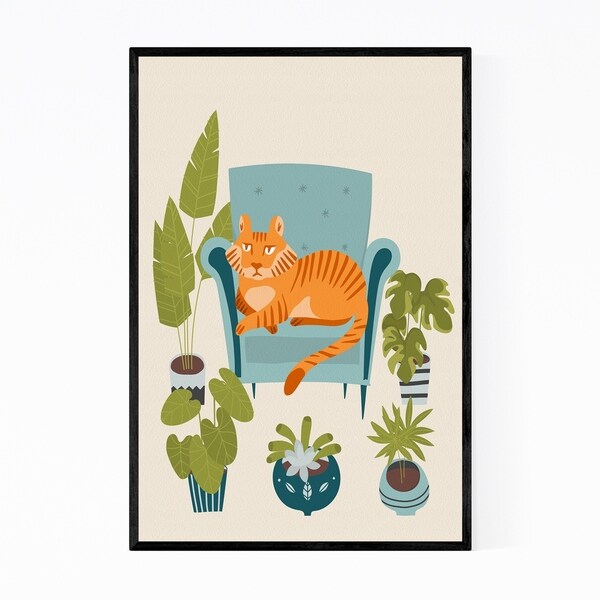 Noir Gallery Tiger Animal Floral Botanical Framed Art Print