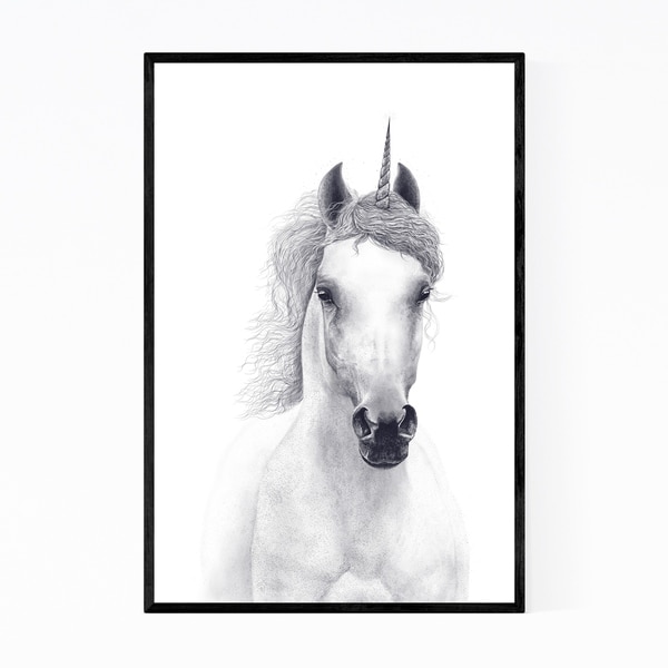 Noir Gallery White Unicorn Horse Animal Framed Art Print