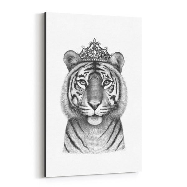 Noir Gallery Tiger with Crown Animal Funny Canvas Wall Art Print