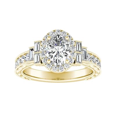 Auriya 18k Gold 1 5/8cttw Vintage Art Deco Oval-cut Halo Diamond Engagement Ring