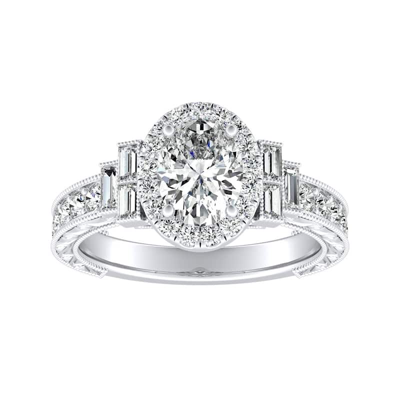 Auriya 18k Gold 1 5/8cttw Vintage Art Deco Oval-cut Halo Diamond Engagement Ring - 5.5 - White