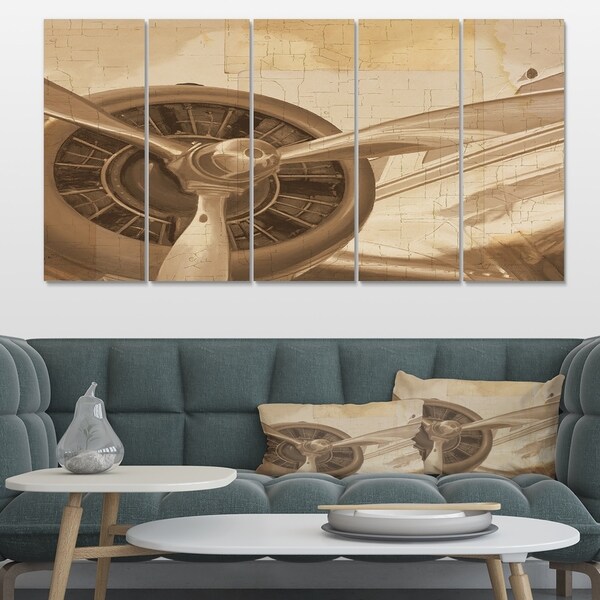 Designart 'Retro Airplanes Sepia' Vintage Transportation Canvas Art