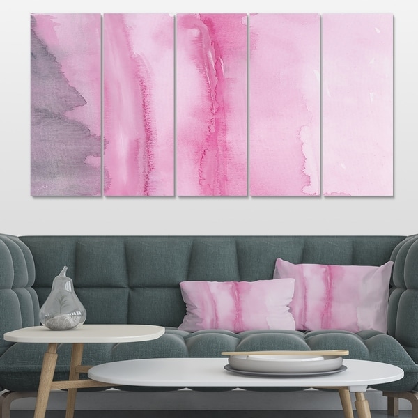 Designart 'Pink Handpainted Abstract Watercolor' Shabby Chic Canvas Artwork