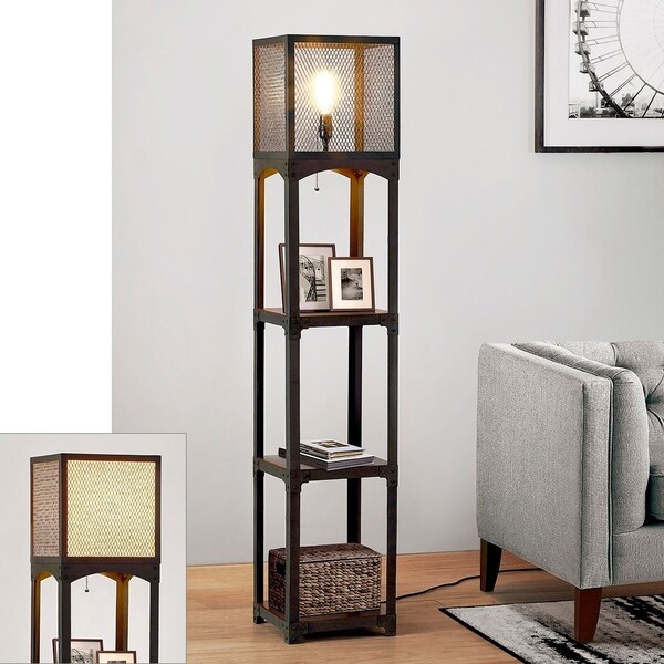 Shop 64"H Vintage Iron with Wood Shelves Floor Lamp ...