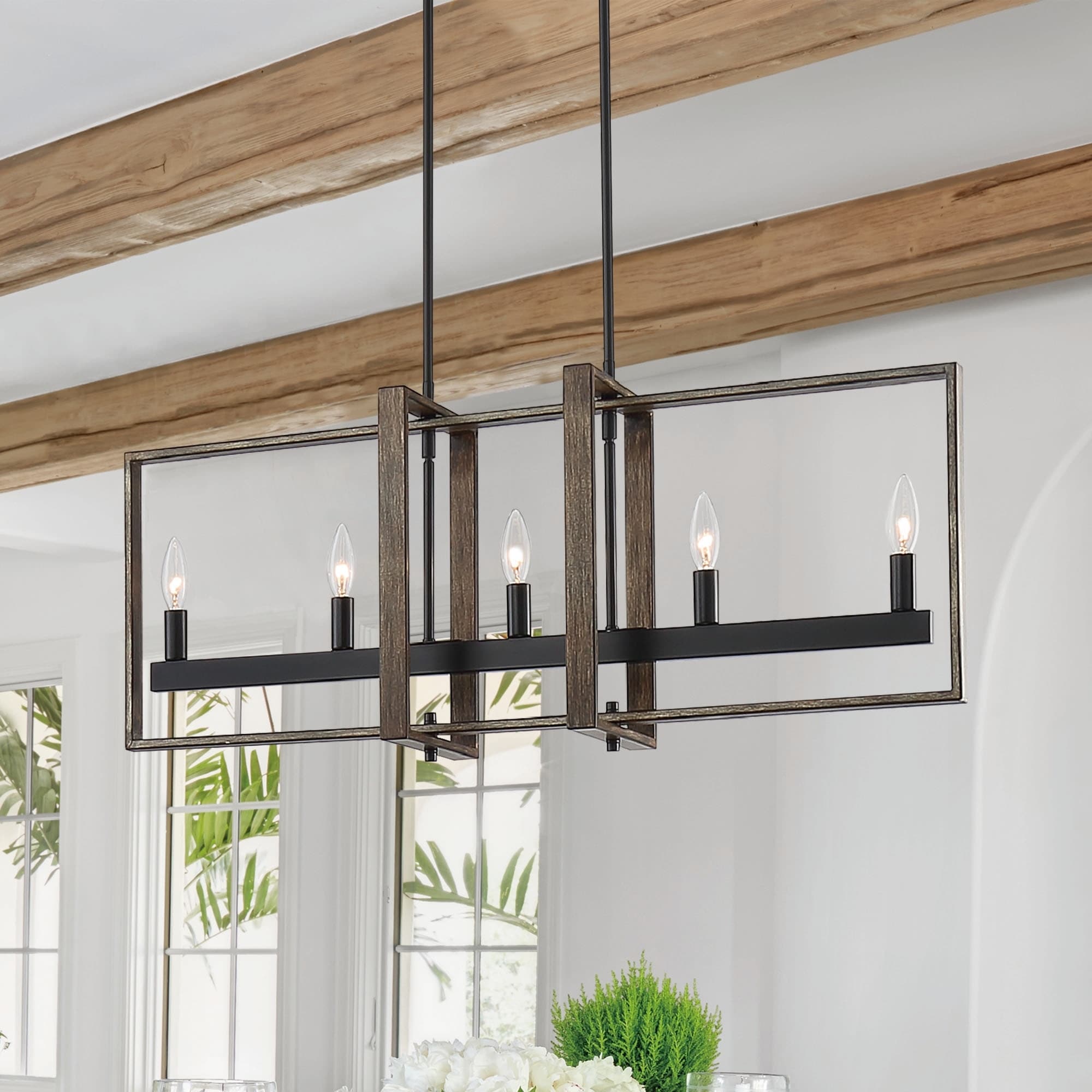 Vanity Art 5-Light Farmhouse Rustic Lighting for Kitchen Island Lights Fixtures Ceiling Hanging Linear Pendant Chandelier Lights - Chandeliers For Bedrooms by Overstock.com