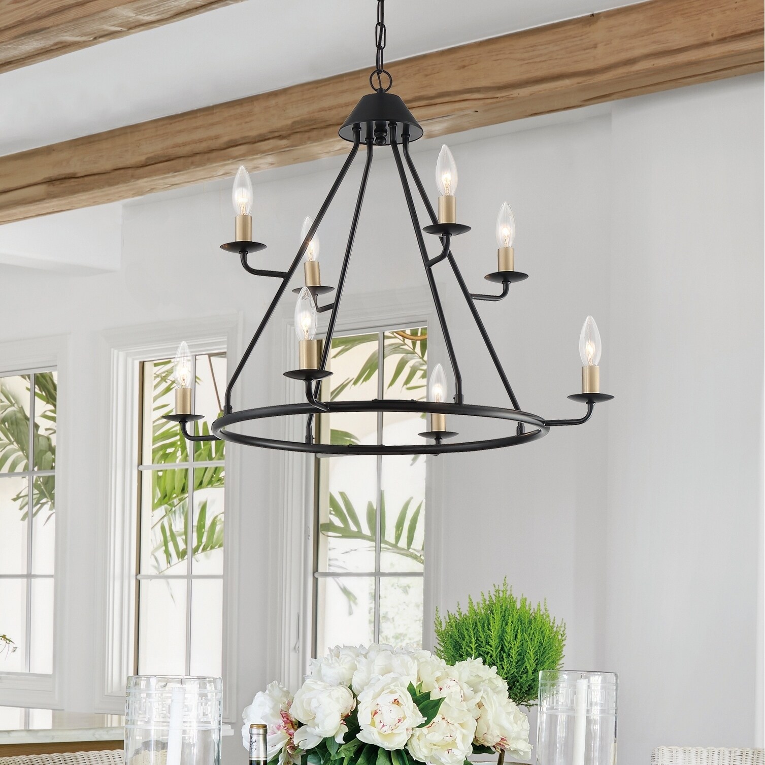Vanity Art Farmhouse Light Fixtures 8-Lights Vintage Round Chandle Ceiling Mount Kitchen Island Light Fixtures for Dining Room - Chandeliers For Bedrooms by Overstock.com