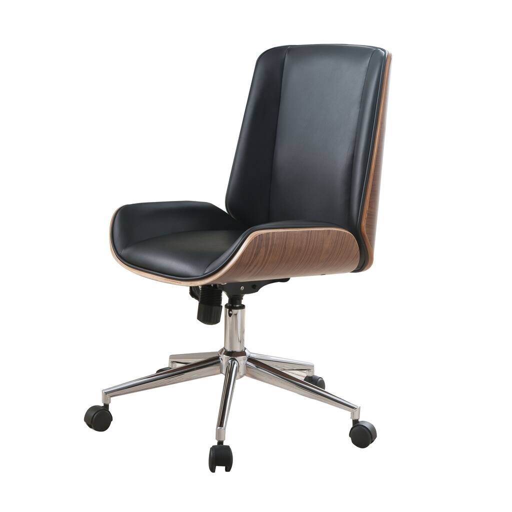 Faux Leather Office Chair Adjustable Height Swivel, Black and Walnut Brown