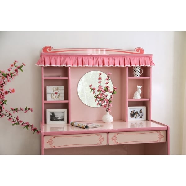 pink desk with hutch