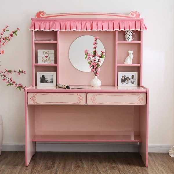Shop Taylor Olive Rose Pink 47 Inch Mirror Desk With Hutch On