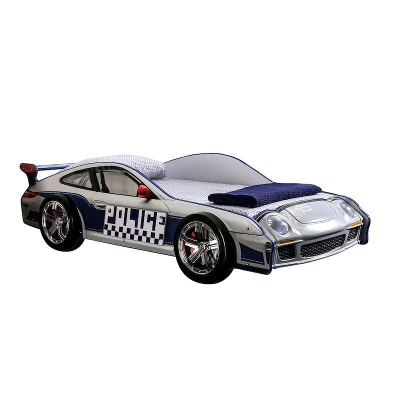 Rixi Modern White Chrome Wheel Car Kids Bed by Furniture of America