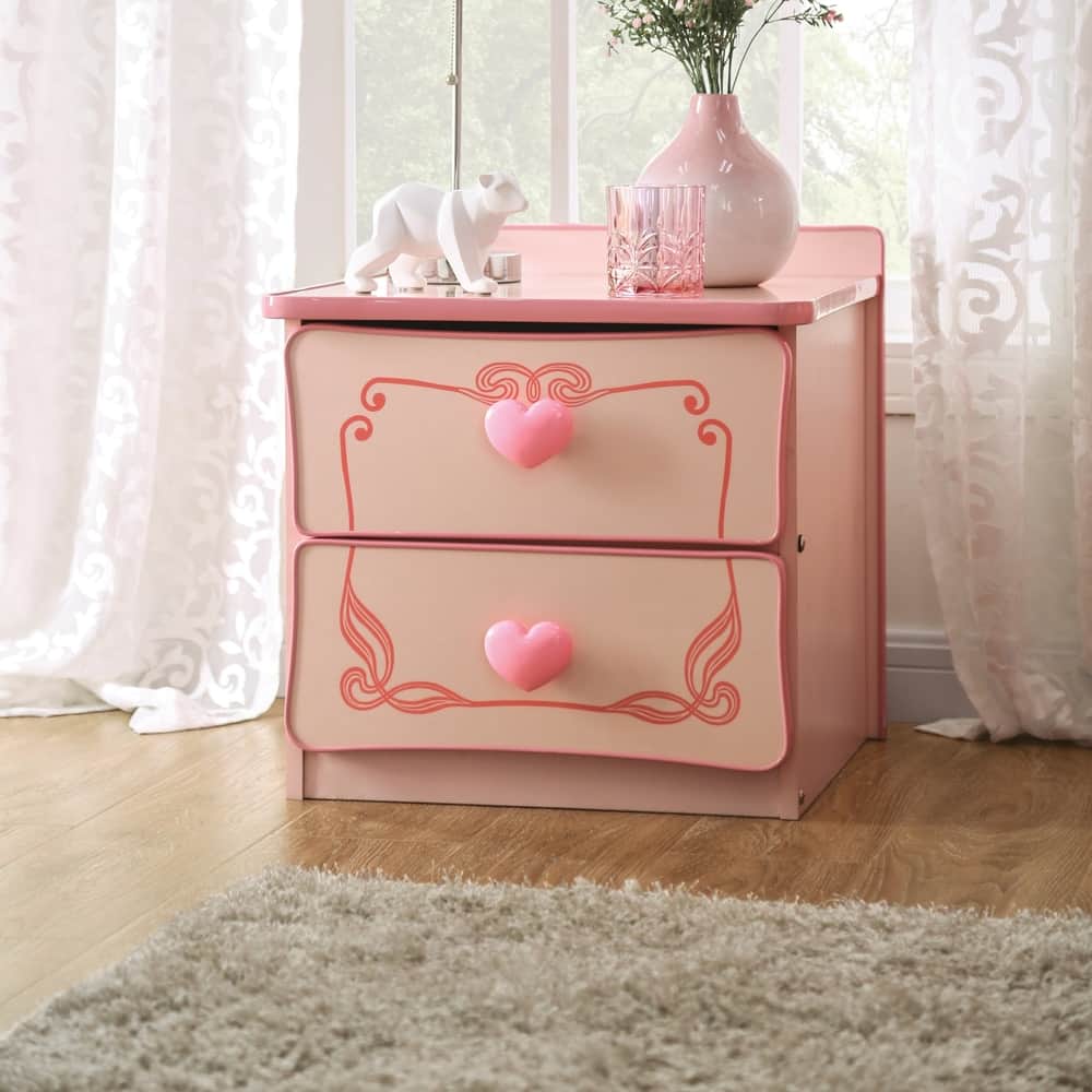 Telfs Transitional Pink Wood 2-Drawer Nightstand with Heart Drawer Pulls by Copper Grove