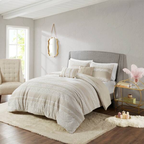Shop Madison Park Collen Taupe 5 Piece Cotton Clipped Jacquard