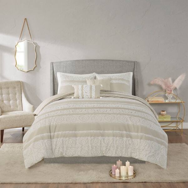 Shop Madison Park Collen Taupe 5 Piece Cotton Clipped Jacquard