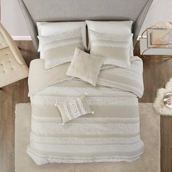 Shop Madison Park Collen Taupe 5 Piece Cotton Clipped Jacquard