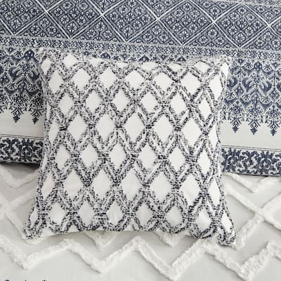 INK+IVY Riko Navy Cotton Embroidered Square Pillow