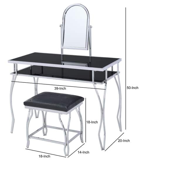 Shop Glass And Metal Vanity Set With Curved Legs And Leatherette Stool On Sale Overstock 29366413