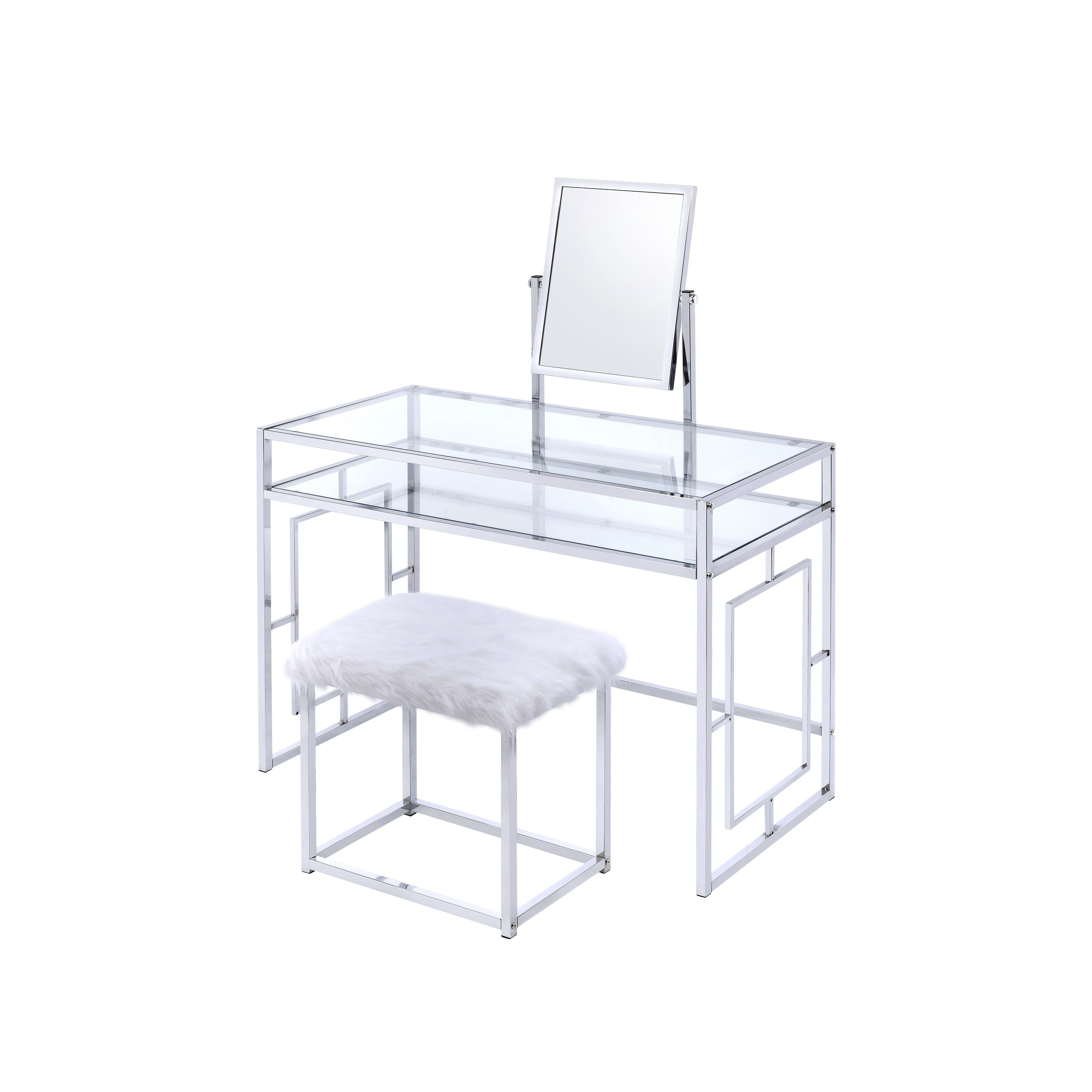 Gl And Metal Vanity Set With Fabric Stool White Vanity Set With Fabric Stool White