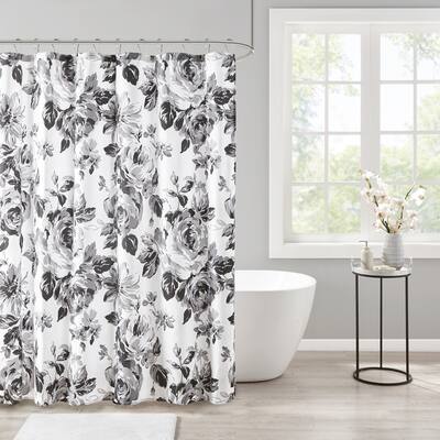 Intelligent Design Renee Black/White Floral Printed Shower Curtain