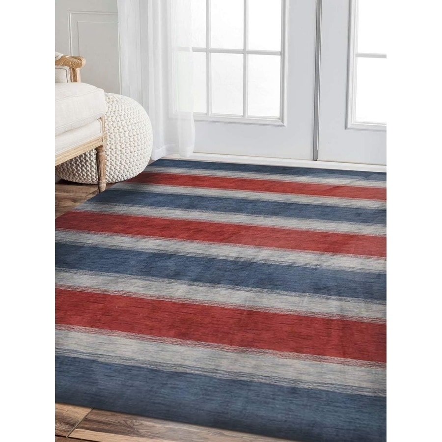 Hand Knotted Gabbeh Modern Striped Carpet Indian Oriental Area Rug