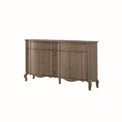 Transitional Style Wooden Server with Two Drawers and Cabriole Legs, Brown