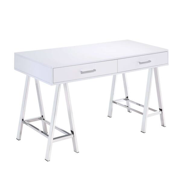 Shop Rectangular Two Drawers Wooden Desk With Saw Horse Metal Legs