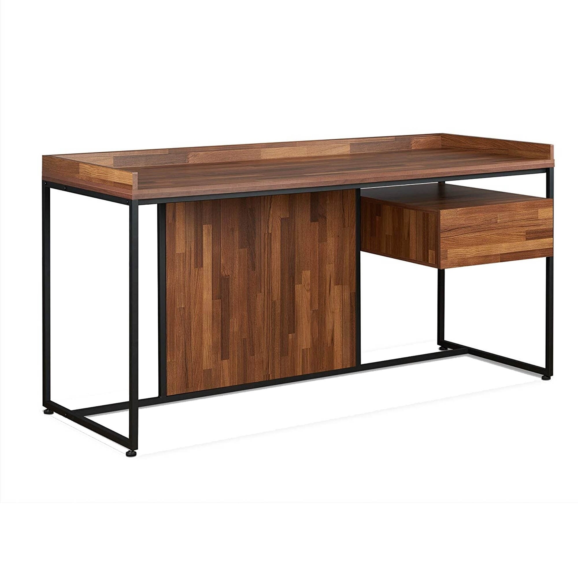 Shop Wooden Top Desk With Rectangular Metal Frame Walnut Brown