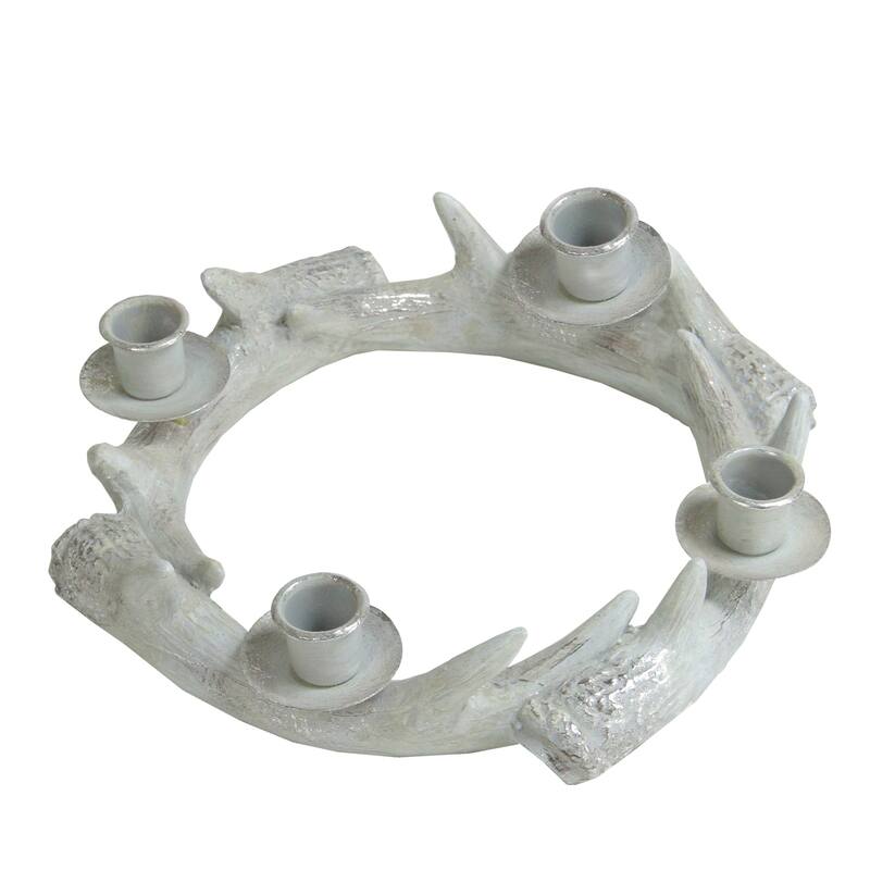 10.25" Silver Distressed Finish Antler Wreath Candle Holder - N/A